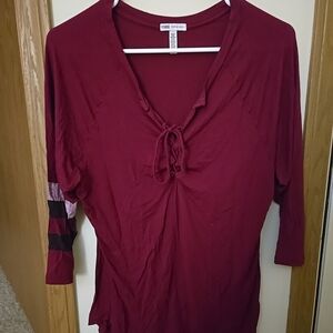 Victoria's Secret PINK Women's Magenta Striped V Neck Tie Top Size X-Small EX!